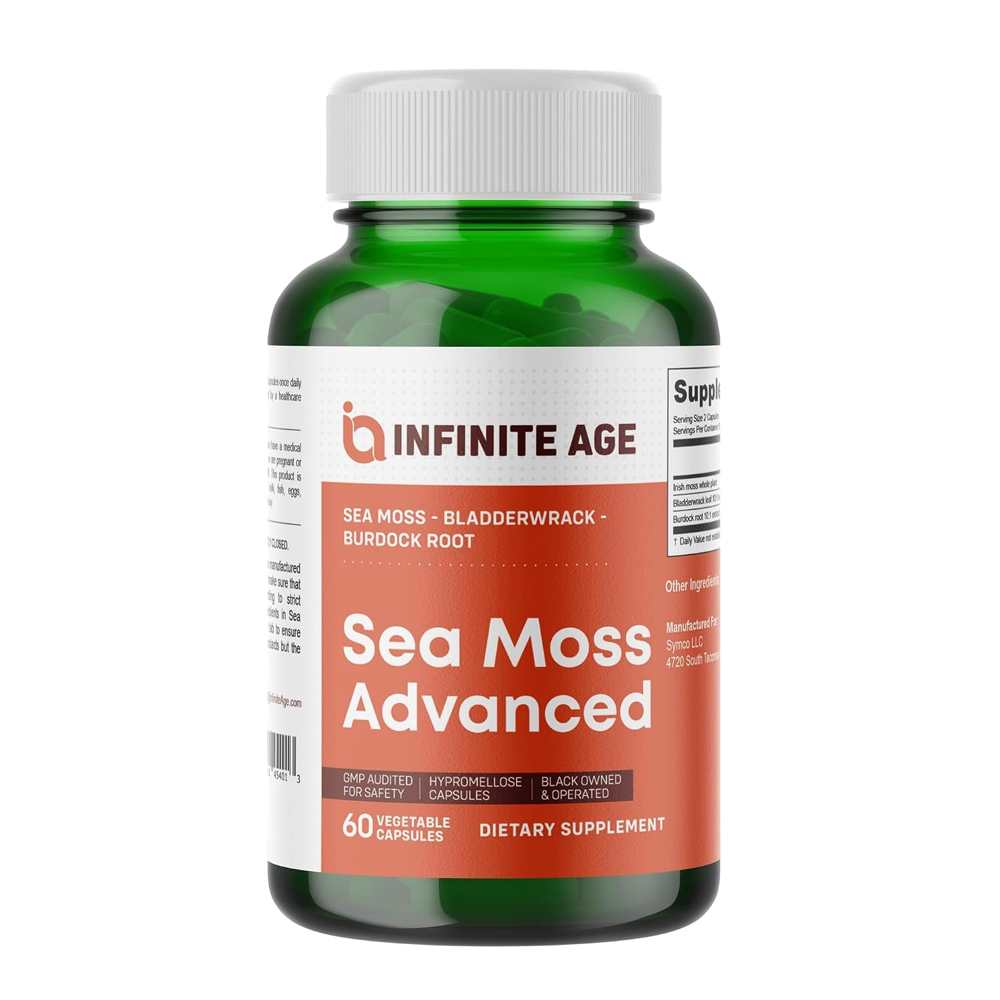 Infinite Age 1250mg Sea Moss Advanced Superfood Sea Moss-Bladderwrack -Burdock Root 60 Capsules