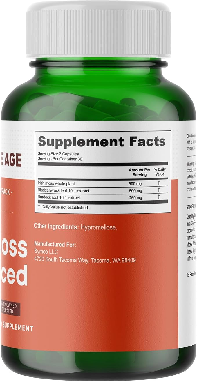 Infinite Age 1250mg Sea Moss Advanced Superfood Sea Moss-Bladderwrack -Burdock Root 60 Capsules thumbnail 4