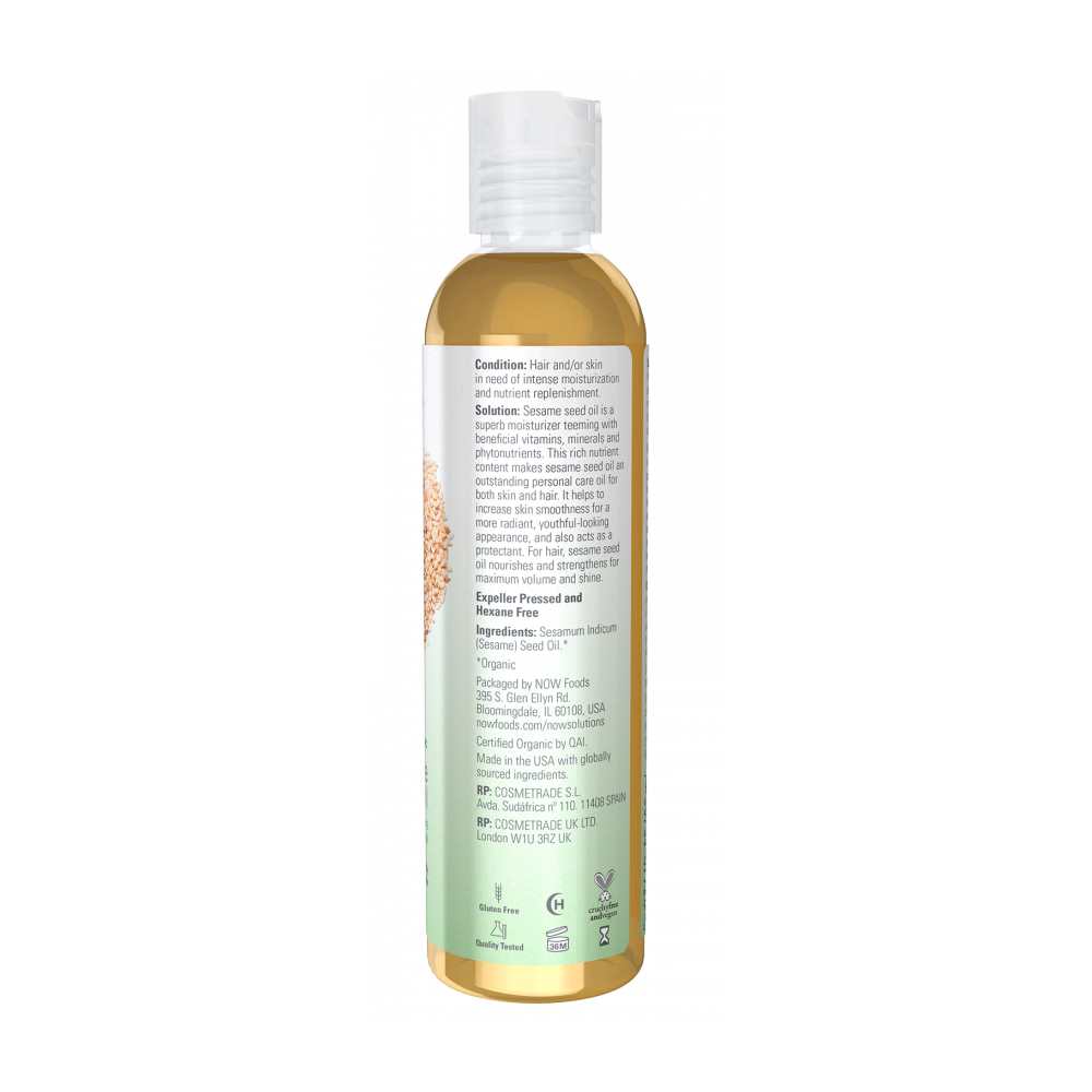 Now Foods Sesame Seed Oil – 100% Pure &amp; Certified Organic – Nutrient-Rich Skin &amp; Massage Oil – 237 M L thumbnail 2