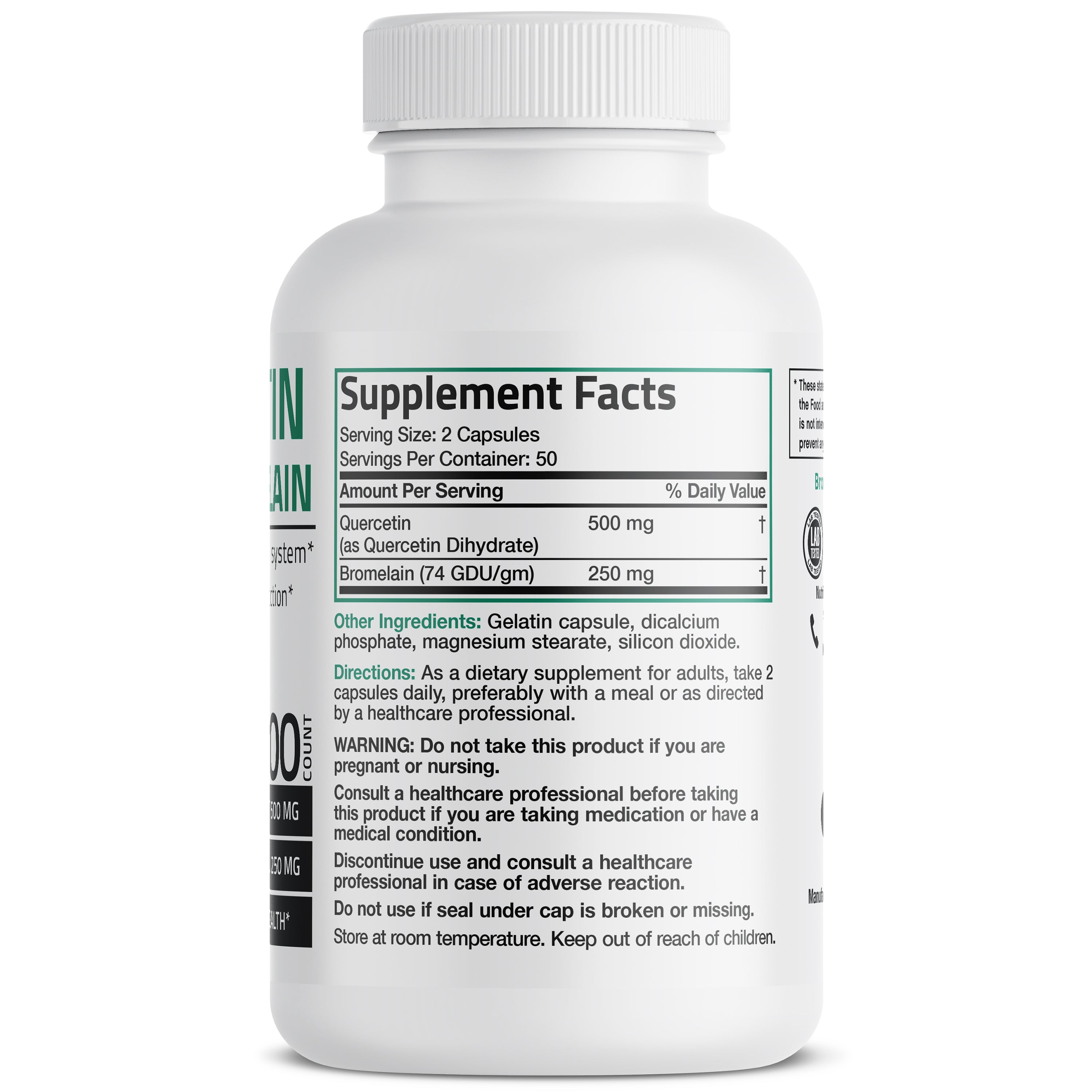 Bronson Vitamins Quercetin &amp; Bromelain - 100 Capsules thumbnail 2