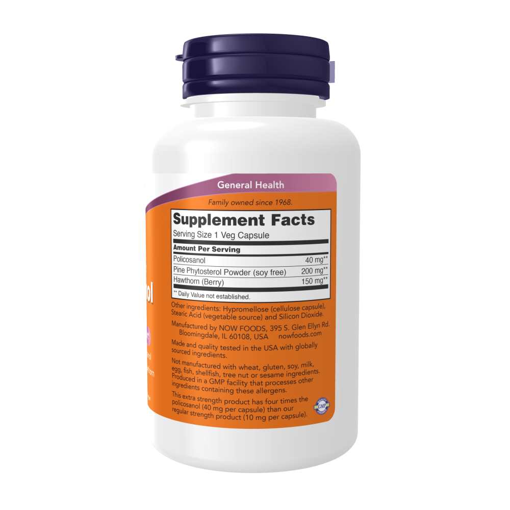 Now Foods Extra Strength Policosanol 40 Mg – Cardiovascular Support with Plant Sterols &amp; Hawthorn – 90 Veg Capsules thumbnail 2
