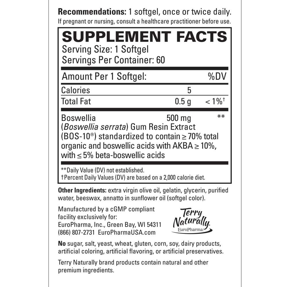 Terry Naturally Bos Med 500 | Clinically Studied Boswellia | up To 10 X More Akba | 60 Softgels thumbnail 2