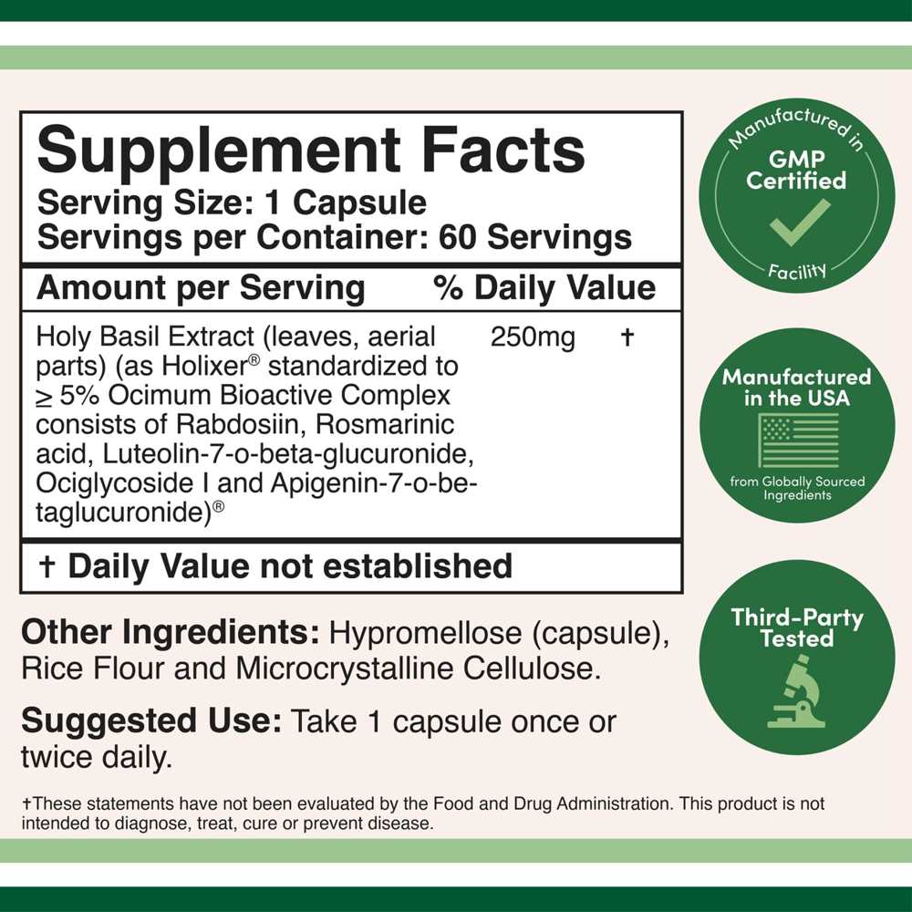 Double Wood Holy Basil Holixer® – 250mg Patented Formula for Stress &amp; Wellness | 60 Capsules thumbnail 2