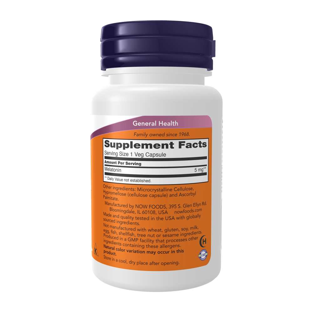 Now Foods Melatonin 5 Mg – Healthy Sleep Cycle &amp; Antioxidant Support – 60 Veg Capsule thumbnail 2