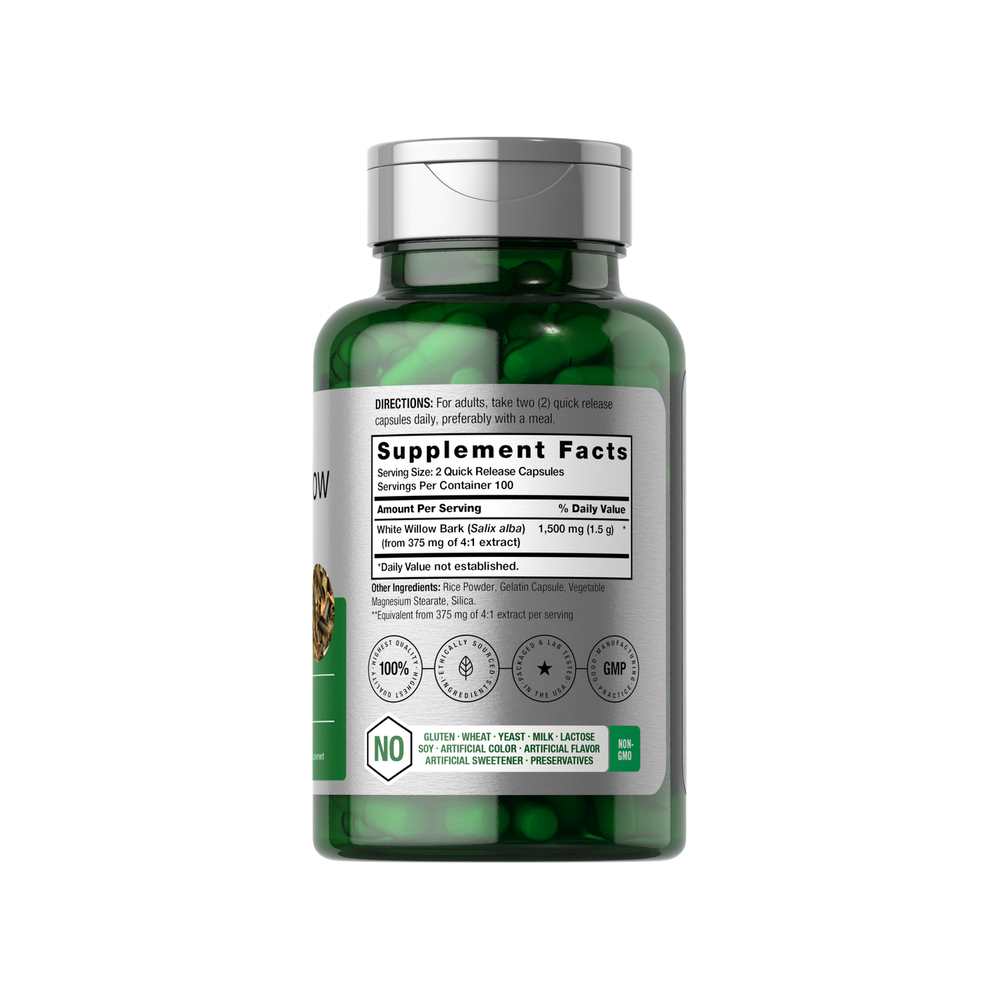 Horbäach White Willow Bark 1500mg per Serving | 200 Capsules thumbnail 2