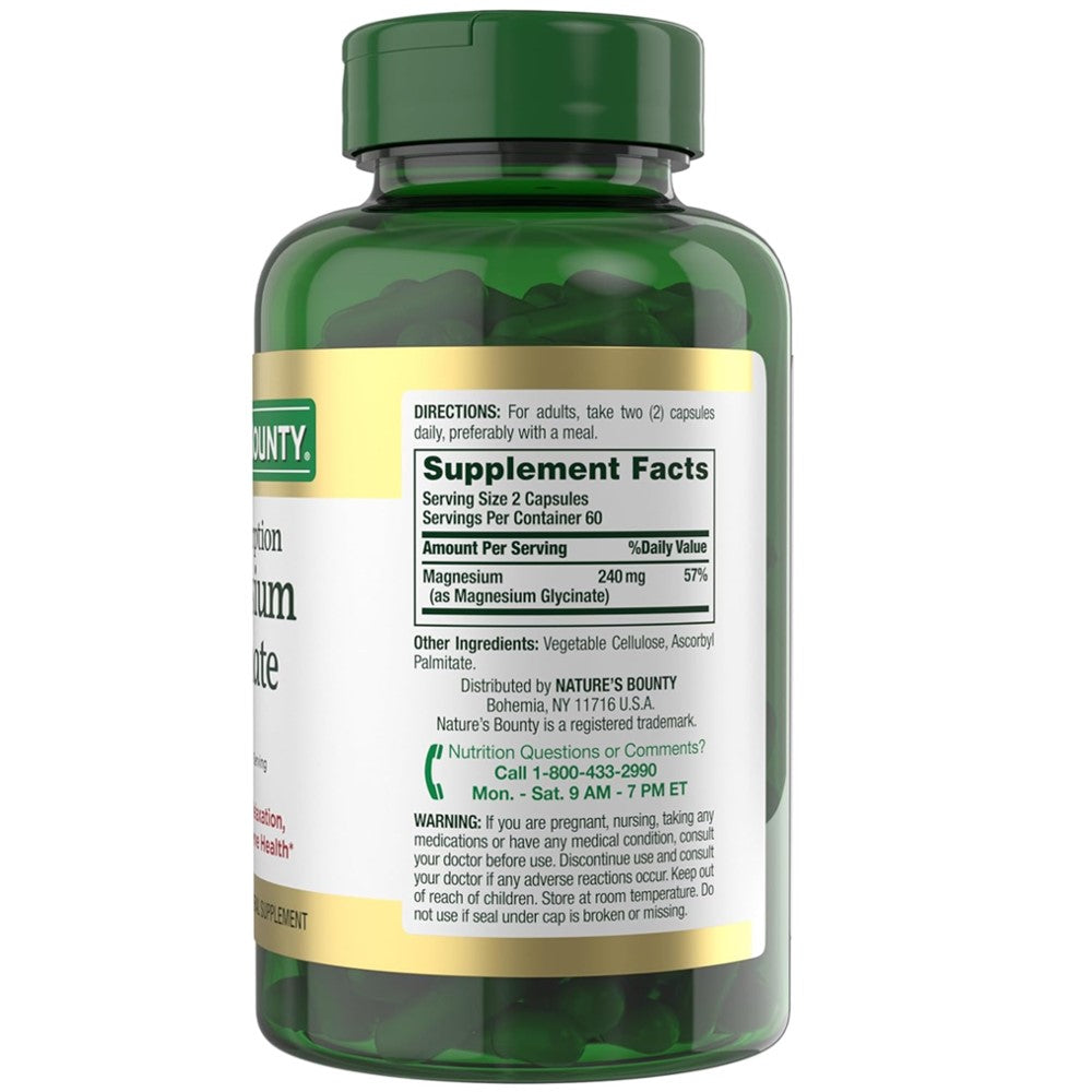 Magnesium Glycinate – Nature's Bounty 240MG Relaxation and Bone, Heart &amp; Nerve Health – Non-GMO, Gluten-Free thumbnail 3