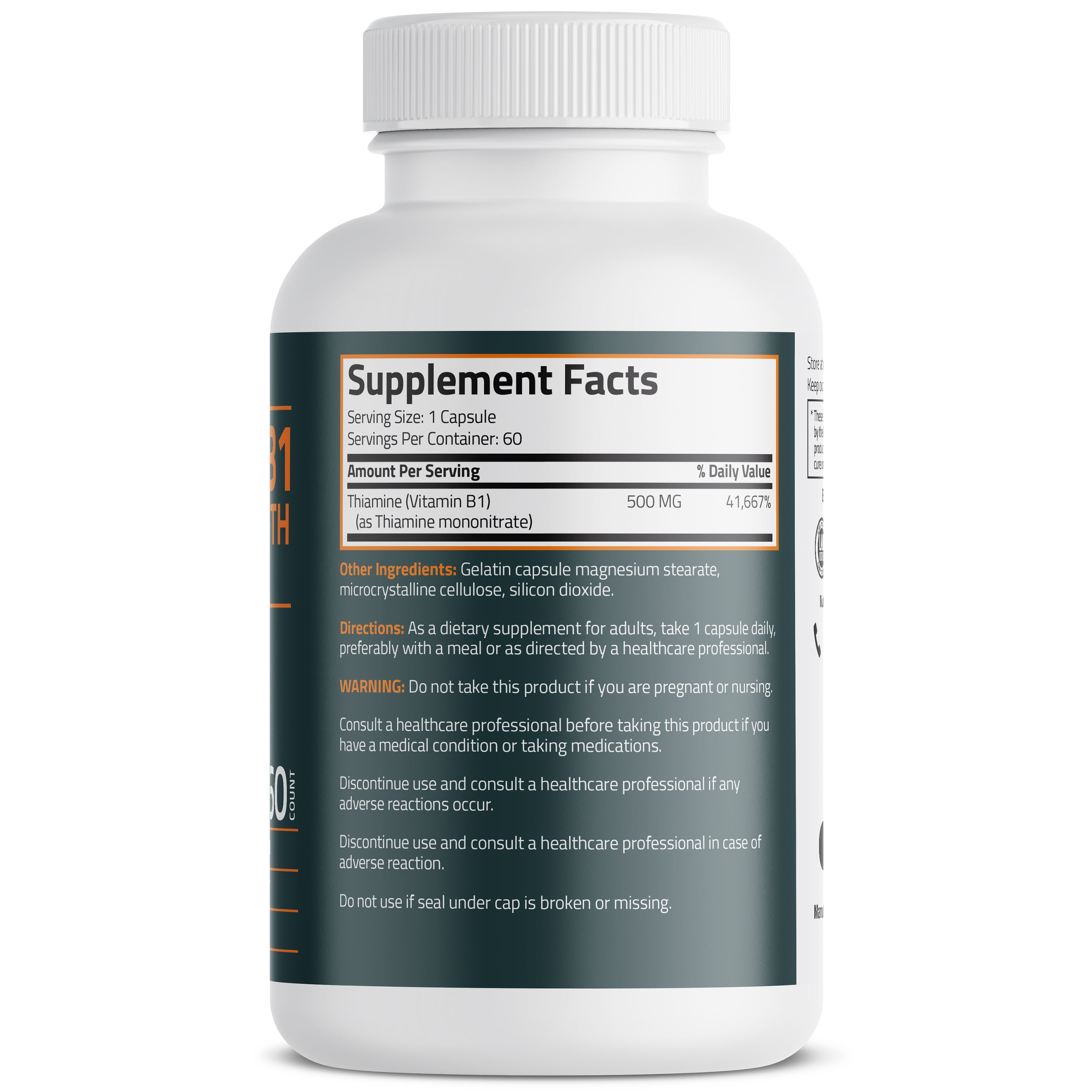 Bronson Vitamins Vitamin B1 Extra Strength 500 Mg 60 Caps thumbnail 3