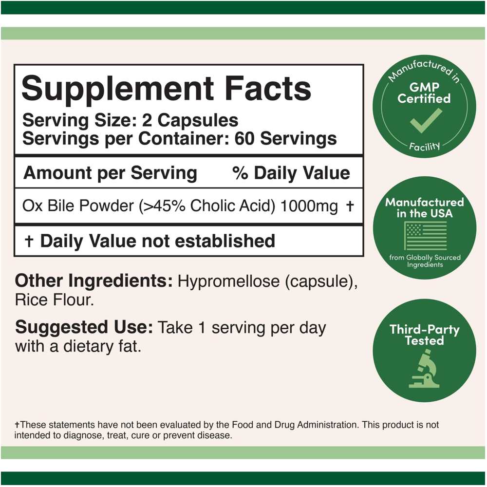 Double Wood Ox Bile – 1000mg Digestive Support with 45% Cholic Acid | 120 Capsules thumbnail 2