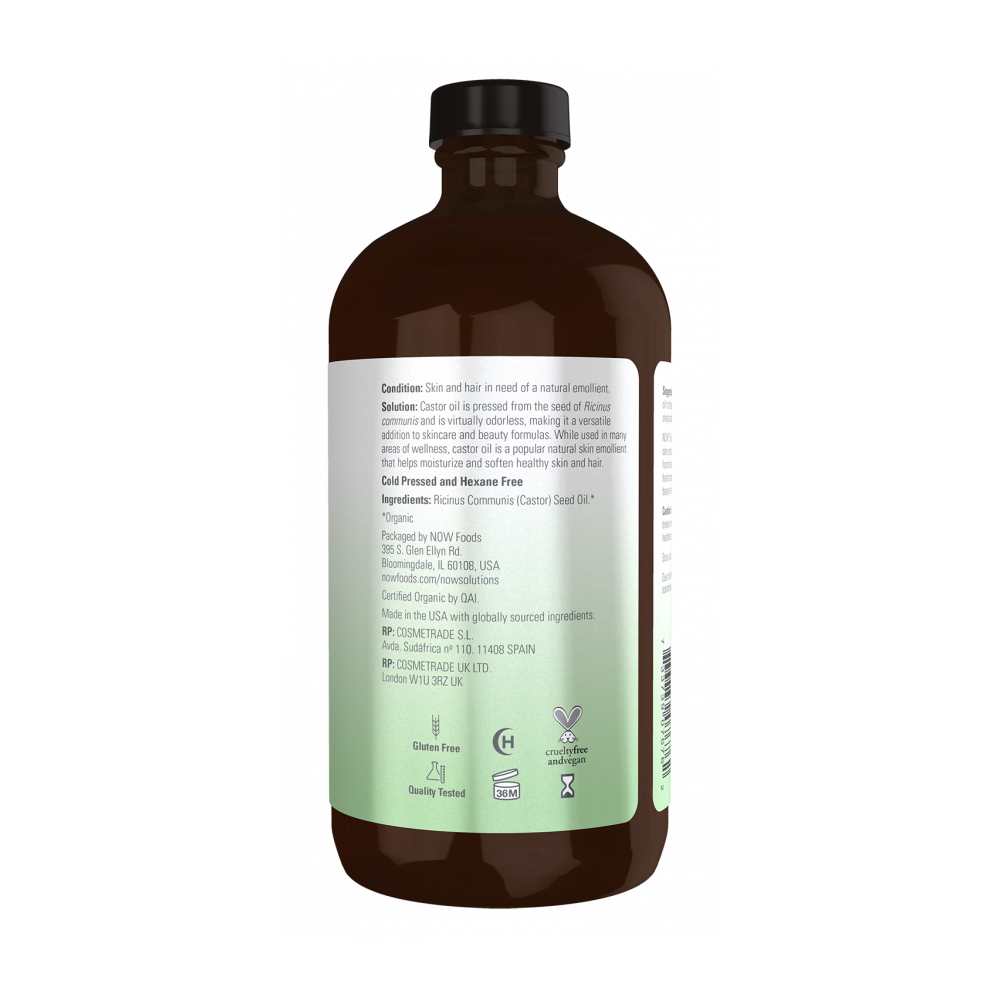 Now Foods Castor Oil – 100% Pure &amp; Certified Organic – Cold-Pressed in Glass Bottle – 473 M L thumbnail 2