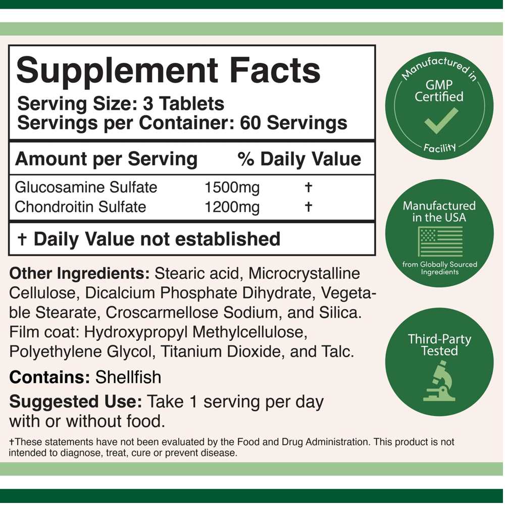 Double Wood Glucosamine &amp; Chondroitin – 1500mg/1200mg Advanced Joint Formula | 180 Tablets thumbnail 2
