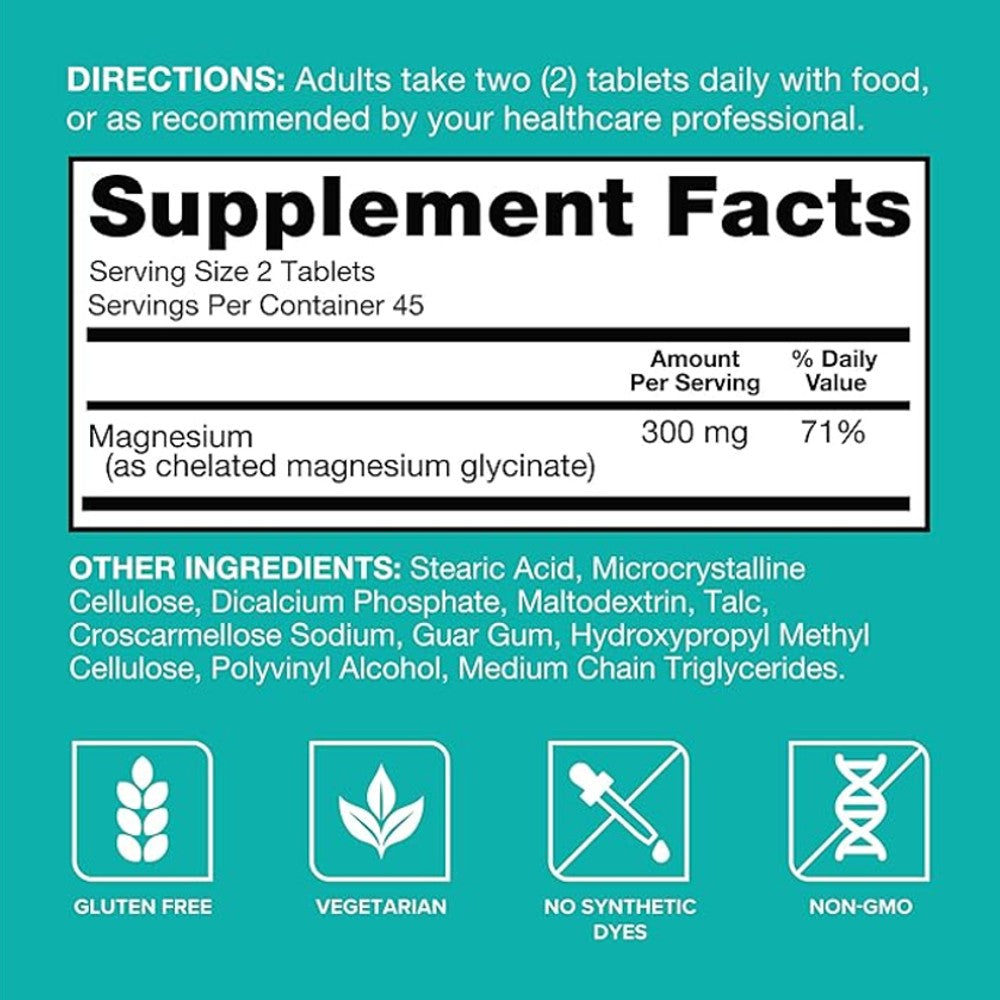 Qunol Magnesium Glycinate 300mg – Nerve &amp; Muscle Support, 90 Tablets thumbnail 2