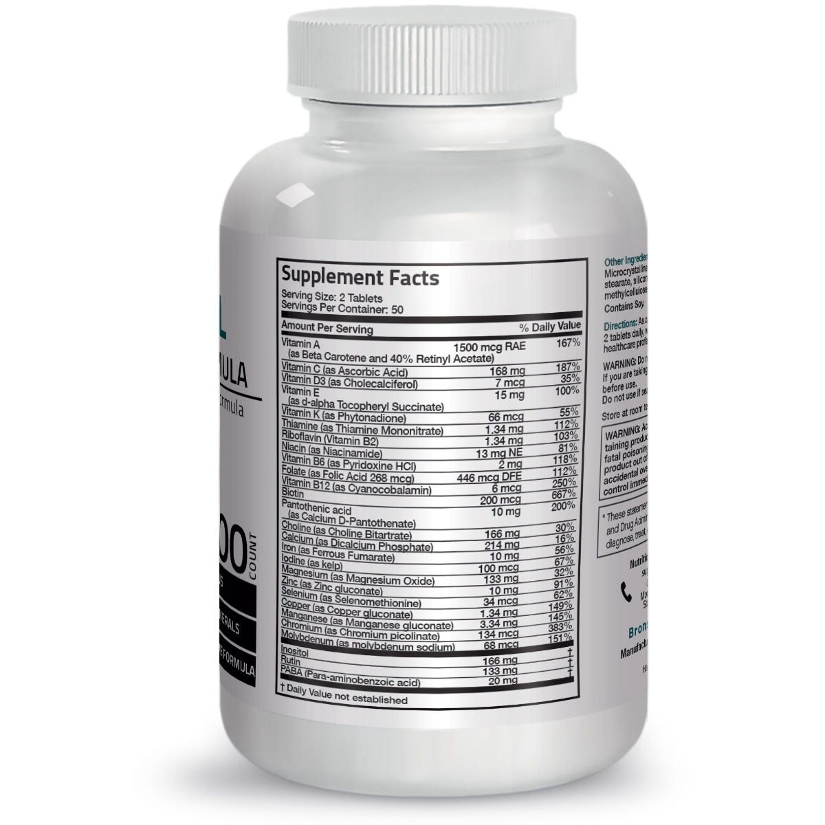 Bronson Vitamins Vitamin &amp; Mineral Insurance Formula - 100 Tablets thumbnail 2