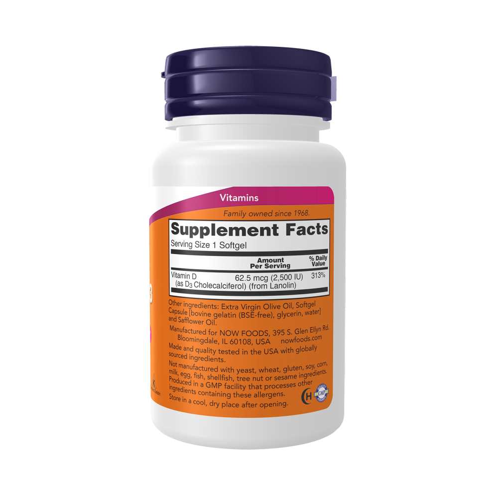 Now Foods Vitamin D3 2,500 Iu – Supports Bone, Teeth &amp; Immune Health – Non-Gmo – 180 Softgels thumbnail 2