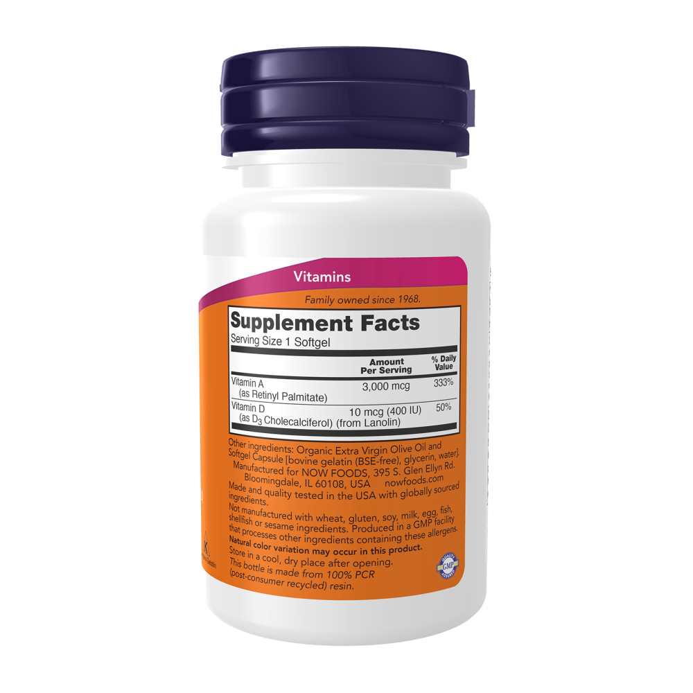 Now Foods A&amp;d Vitamins – 10,000 Iu a &amp; 400 Iu D – Eye &amp; Bone Health – 100 Softgels thumbnail 2