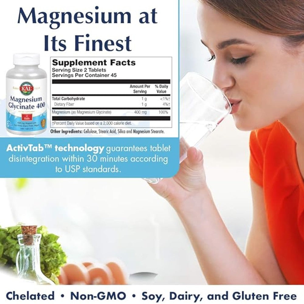 KAL Magnesium Glycinate 400mg (90 Tablets) – Vegan &amp; Allergen-Free thumbnail 2