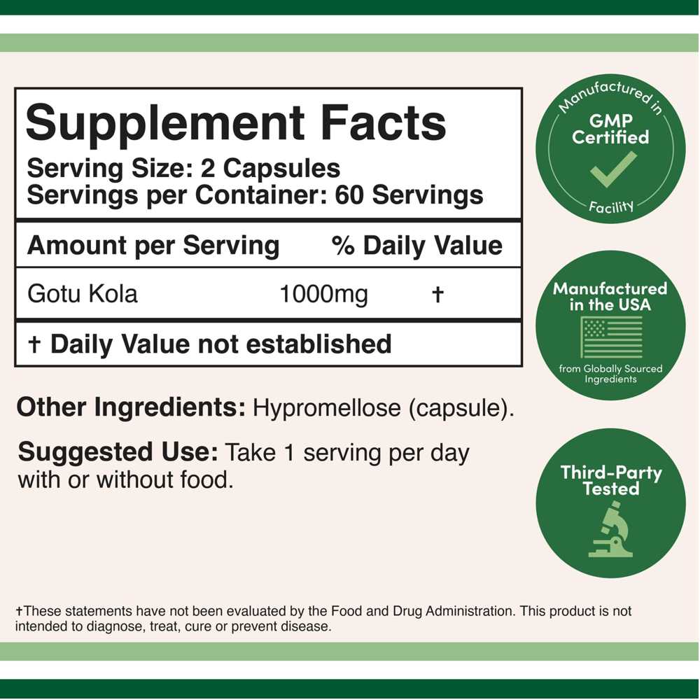 Double Wood Gotu Kola – 1000mg Herbal Support for Focus, Circulation &amp; Skin | 120 Capsules thumbnail 2
