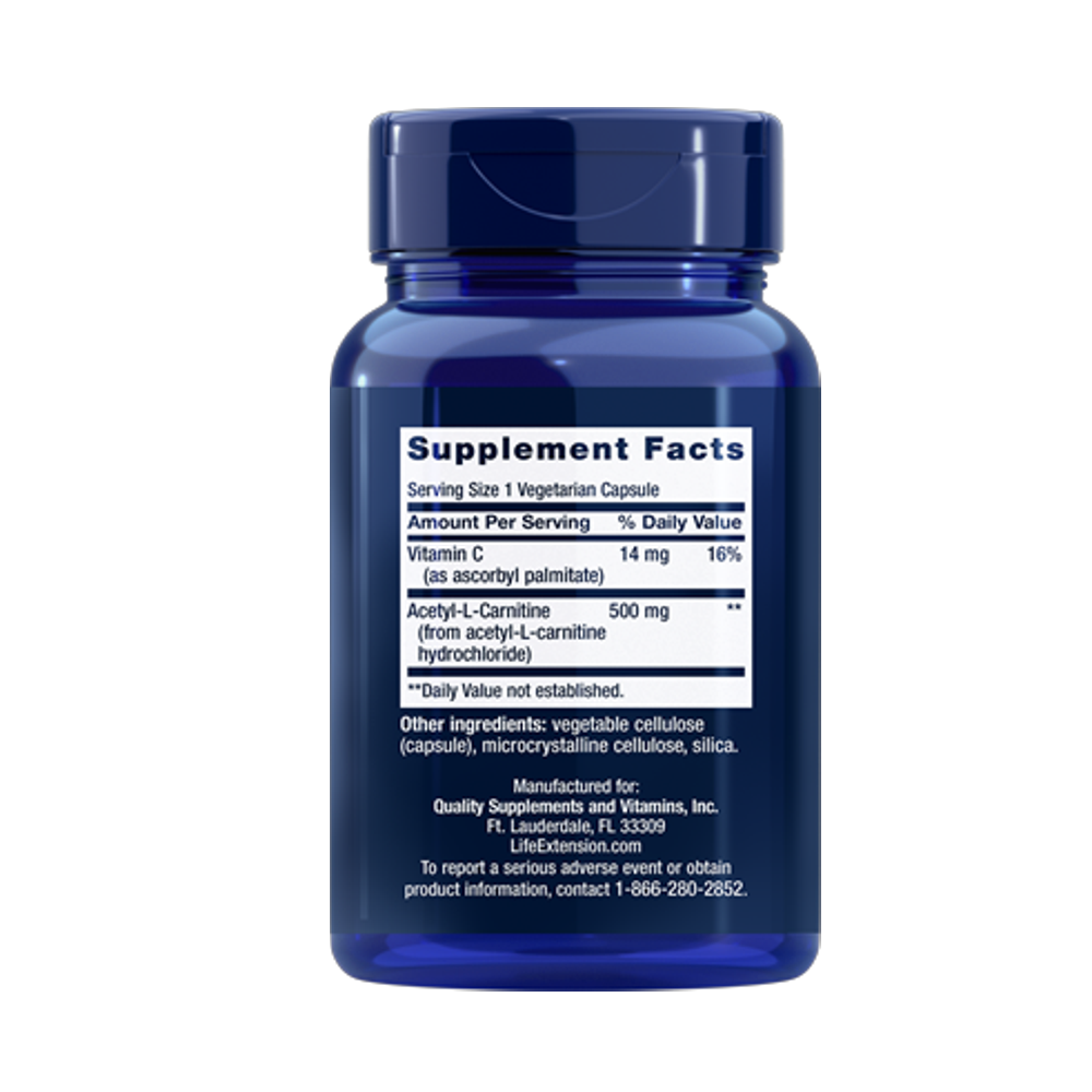 LIFE EXTENSION Acetyl-L-Carnitine 500mg – Supports Cellular Energy &amp; Metabolism | 100 Vegetarian Capsules thumbnail 2