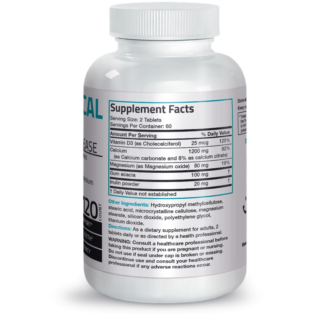 Bronson Vitamins Asorbo Cal Calcium, Vitamin D &amp; Magnesium High Potency Sustained Release - 1,200 Mg - 120 Tablets thumbnail 2