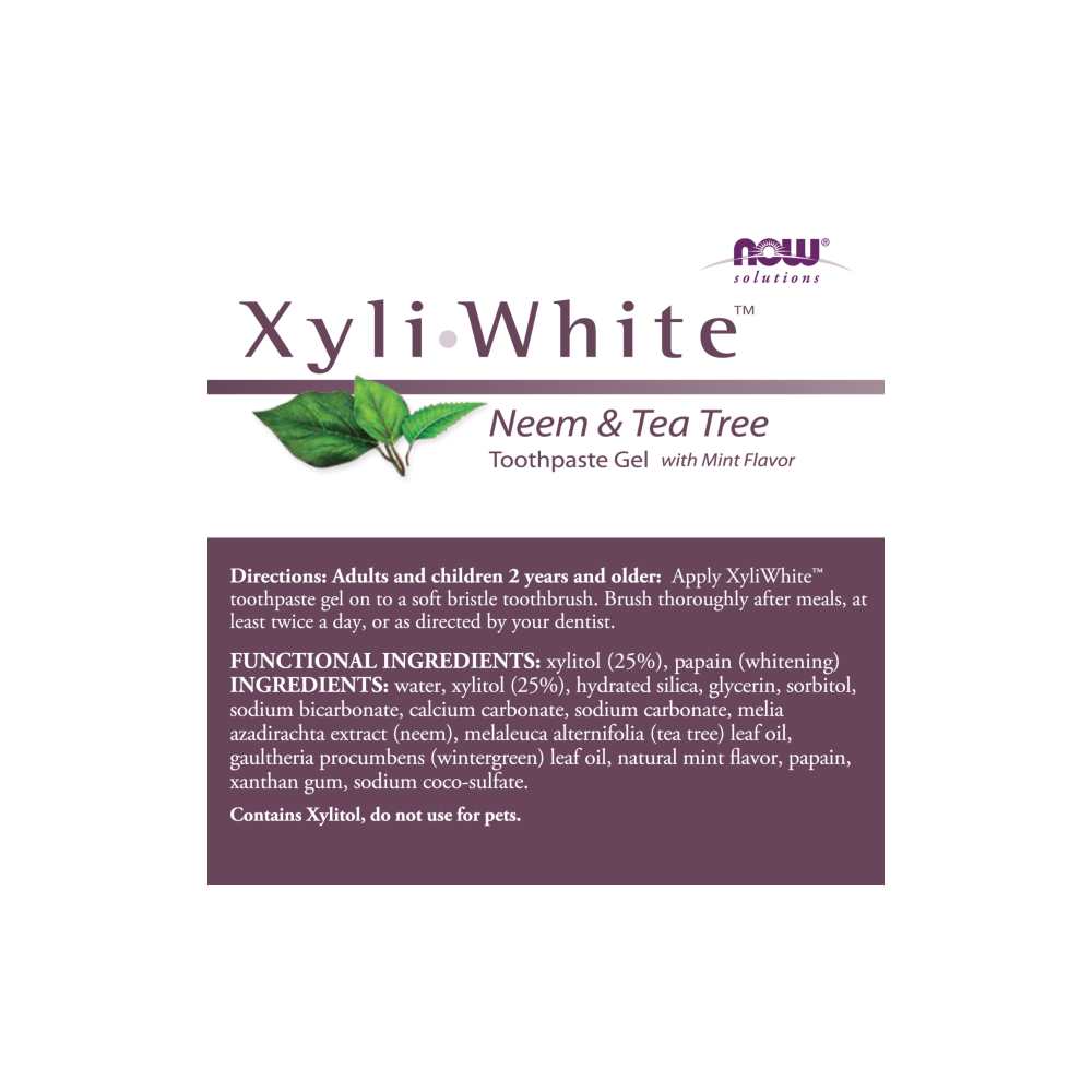 Now Foods Xyli White™ Neem &amp; Tea Tree Toothpaste Gel – Fluoride-Free with Xylitol – Natural Whitening Toothpaste – 181 G thumbnail 2