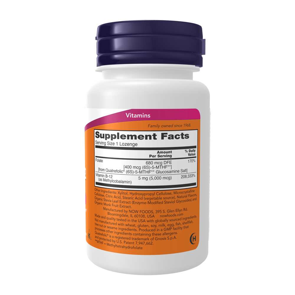 Now Foods Methyl B-12 5000 Mcg + Folate – Energy &amp; Nerve Health – 60 Lozenges thumbnail 4