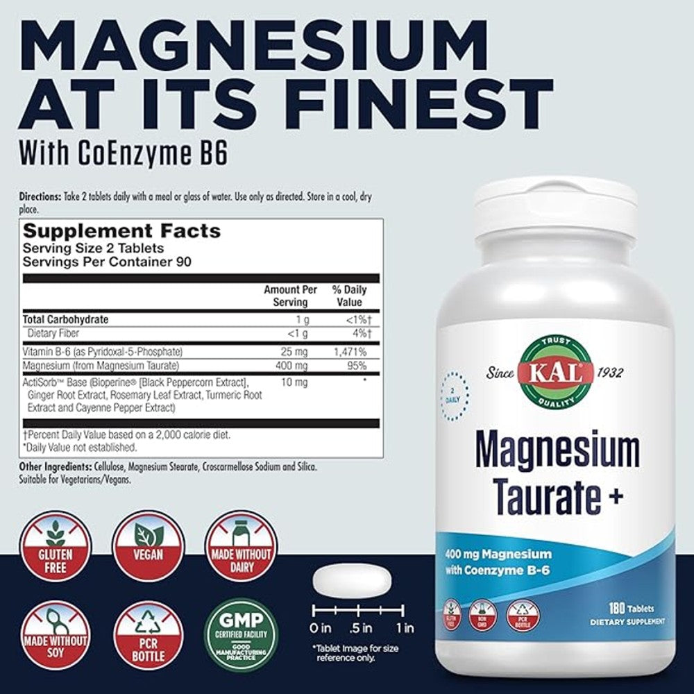 KAL Magnesium Taurate+ 400mg – Heart &amp; Nerve Health Support thumbnail 2