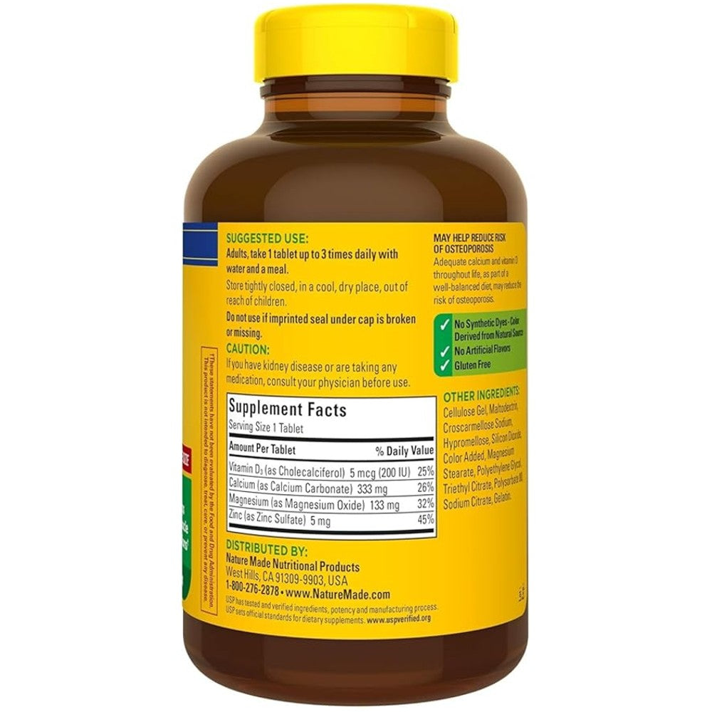 Nature Made Calcium Magnesium Zinc with Vitamin D3 – Bone Strength &amp; Immune Support thumbnail 2