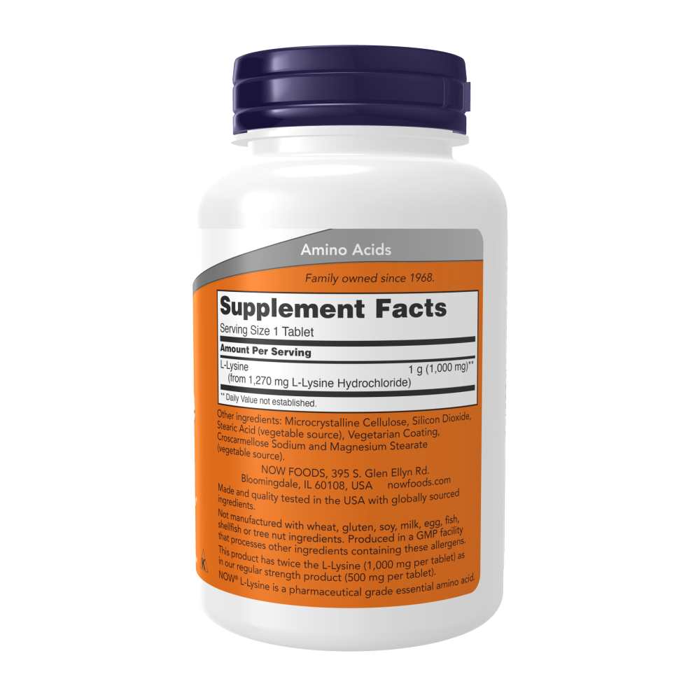 Now Foods L-Lysine 1000mg – Double Strength Immune &amp; Collagen Support – 100 Tablets thumbnail 3