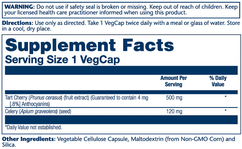 Solaray Tart Cherry &amp; Celery Seed 620mg 60 Caps thumbnail 2