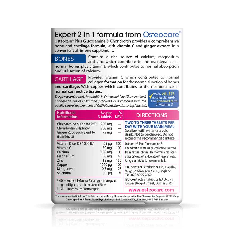 Vitabiotics Osteocare Plus – Glucosamine &amp; Chondroitin with Calcium, Magnesium &amp; Zinc thumbnail 2