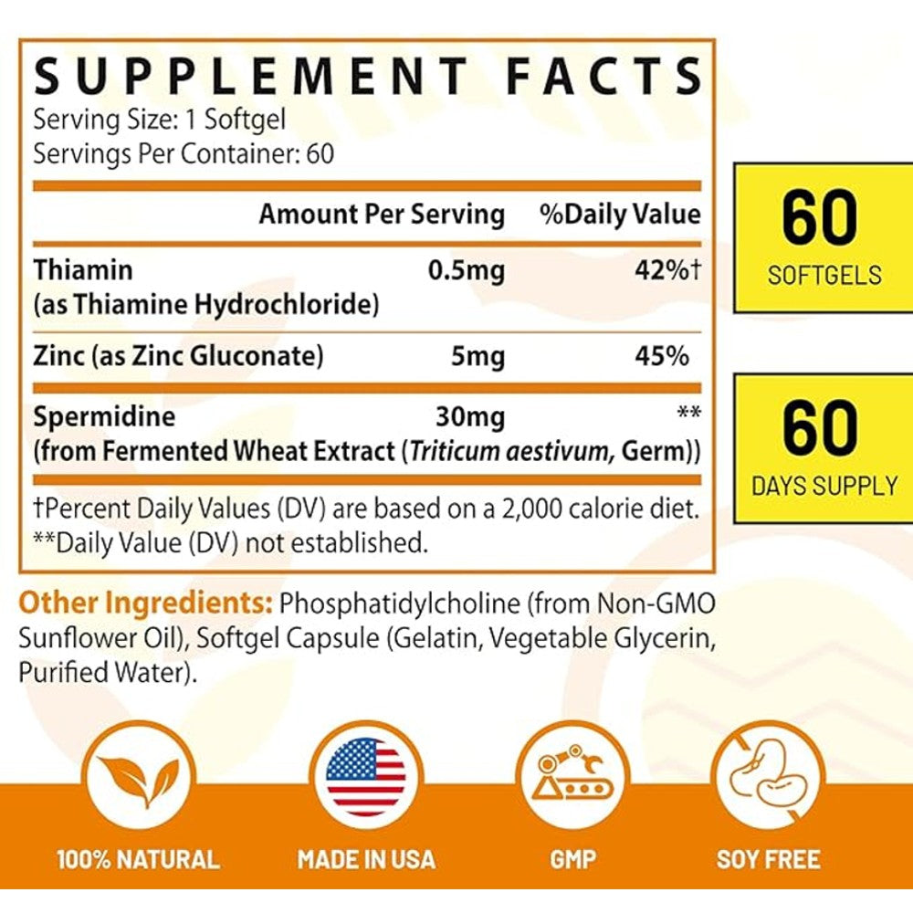 Corporalight Liposomal Spermidine Softgels – Premium Wheat Germ &amp; Zinc Formula (60 Count) thumbnail 2