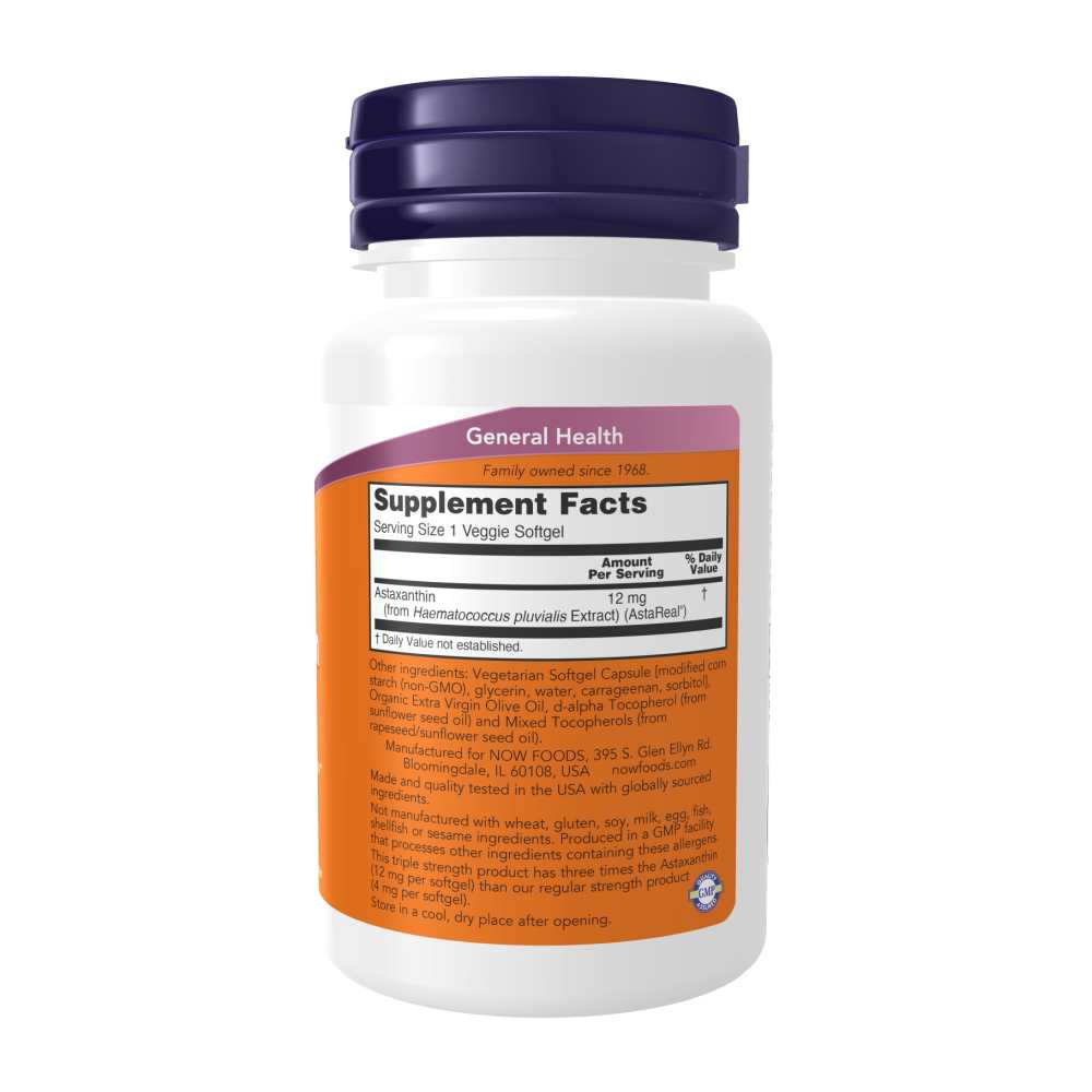 Now Foods Triple Strength Astaxanthin 12 Mg – Brain &amp; Eye Health Support – Clinically Relevant Dose – 60 Veggie Softgels thumbnail 2