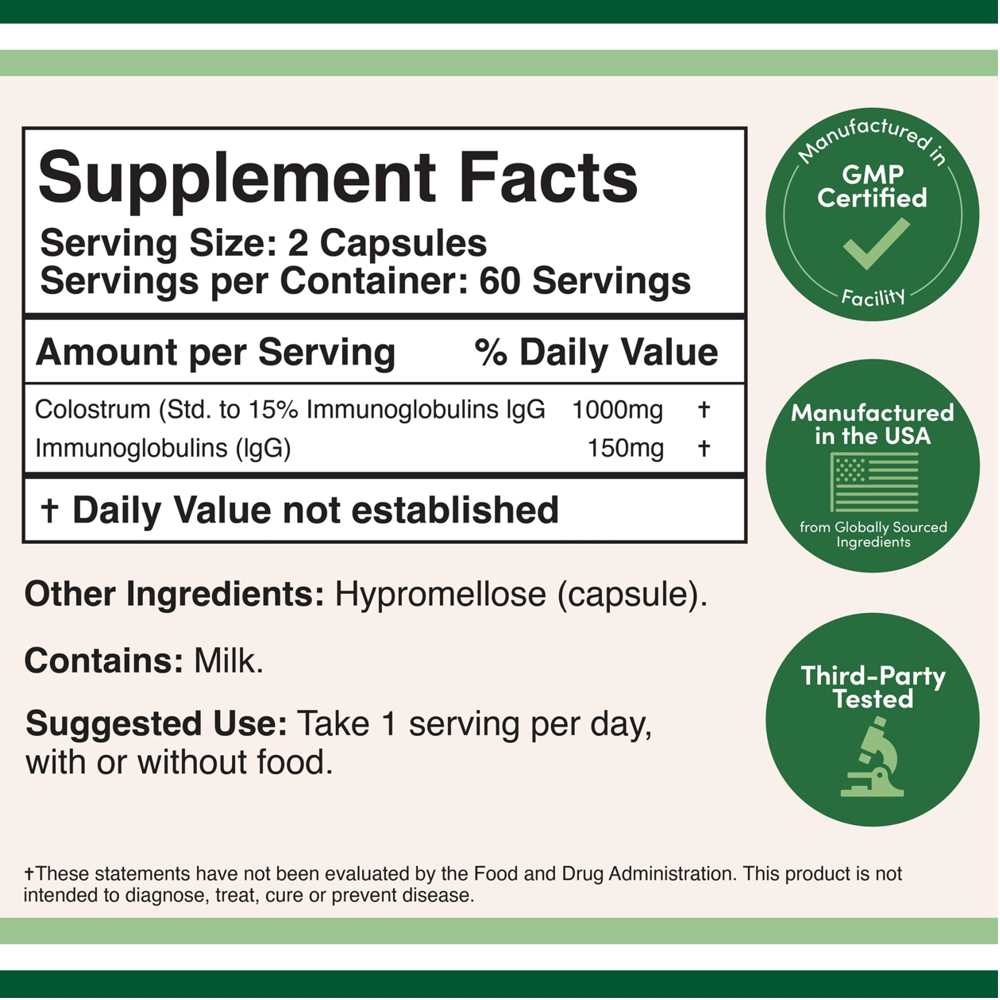 Double Wood Colostrum – 1,000 Mg – 120 Capsules thumbnail 2