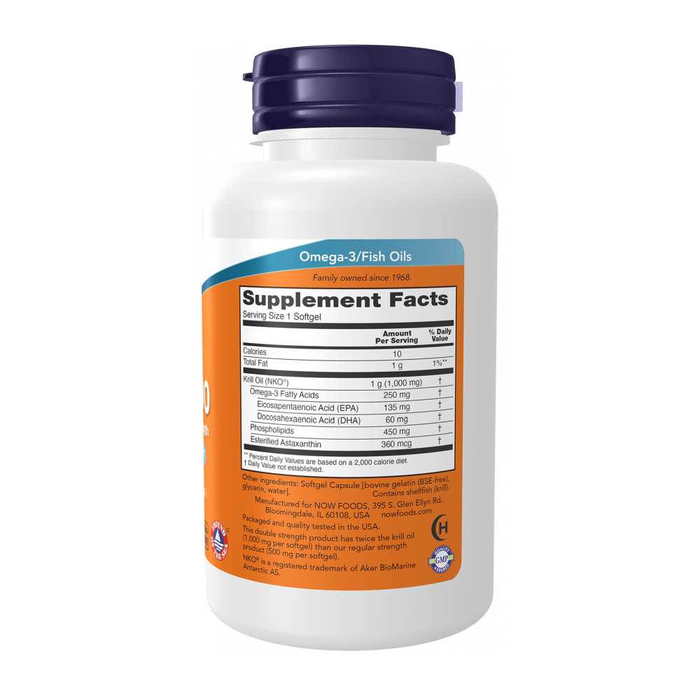 Now Foods Krill 1000mg – Double Strength Omega-3 for Heart &amp; Joint Health – 60 Softgels thumbnail 3