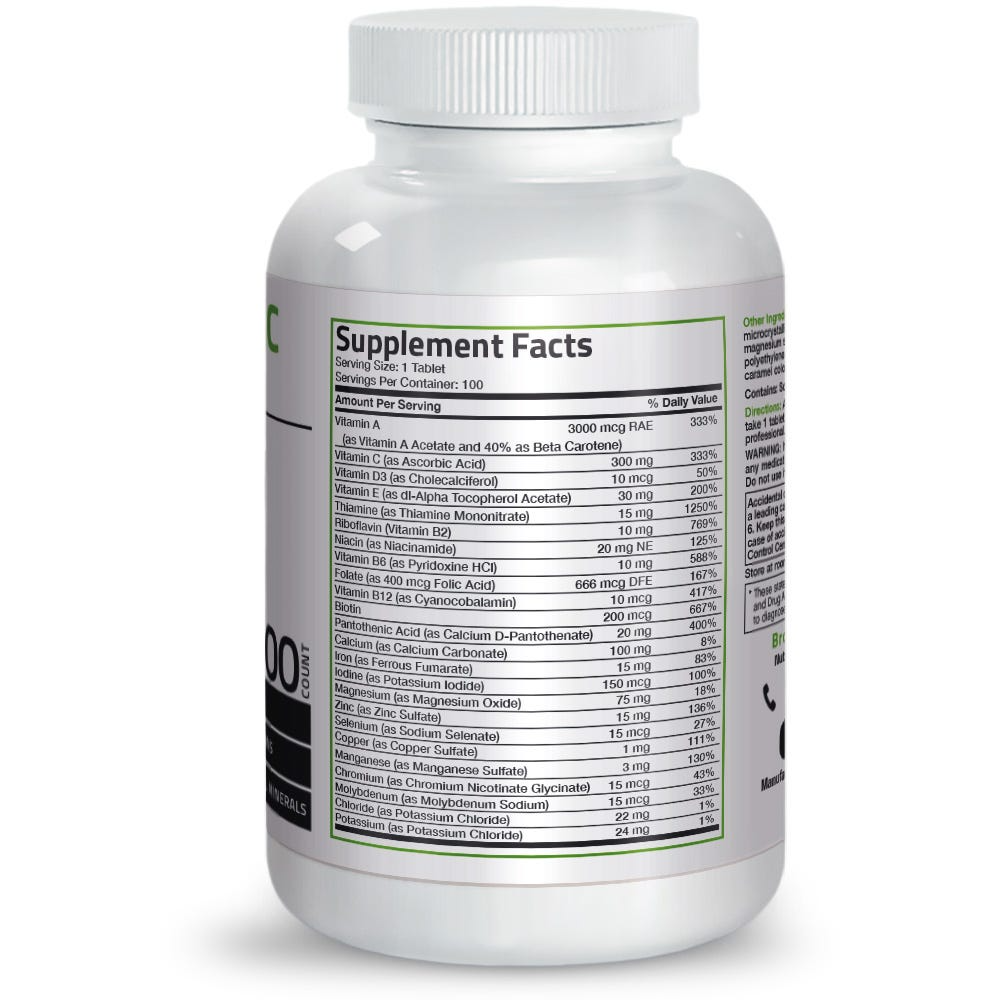 Bronson Vitamins Therapeutic Formula Once Daily Multivitamin - 100 Tablets thumbnail 2