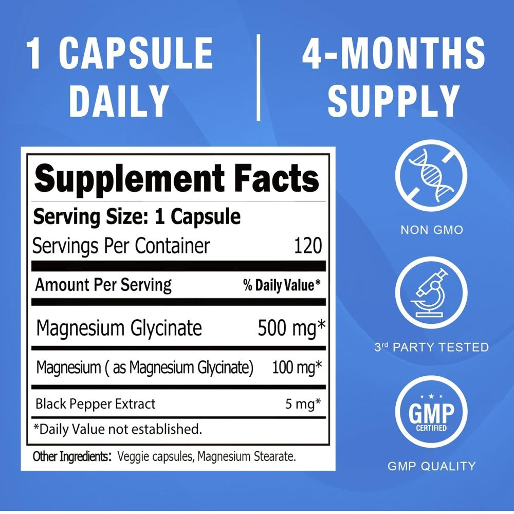 Nature Aurora Magnesium Glycinate 500mg - For Muscle &amp; Bone Health thumbnail 2