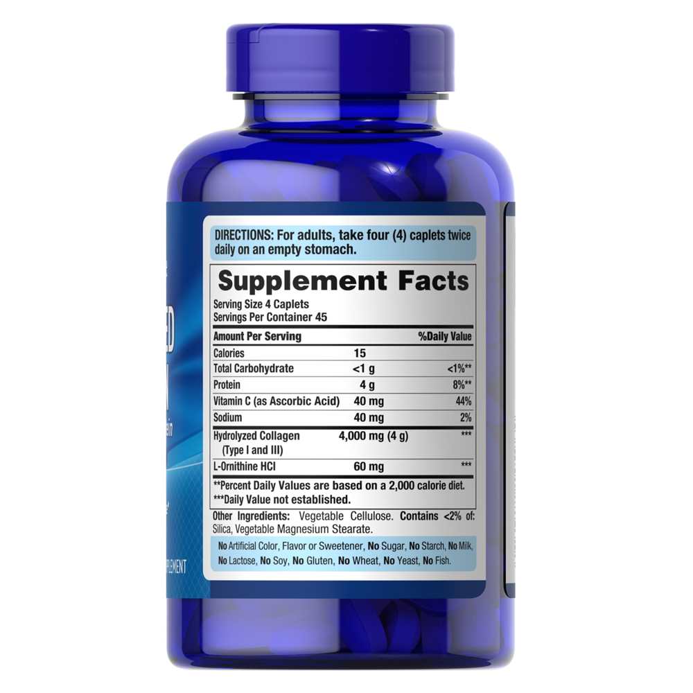 Puritan’s Pride Hydrolyzed Collagen – 180 Caplets | Type I &amp; III | Beauty &amp; Tissue Support thumbnail 2