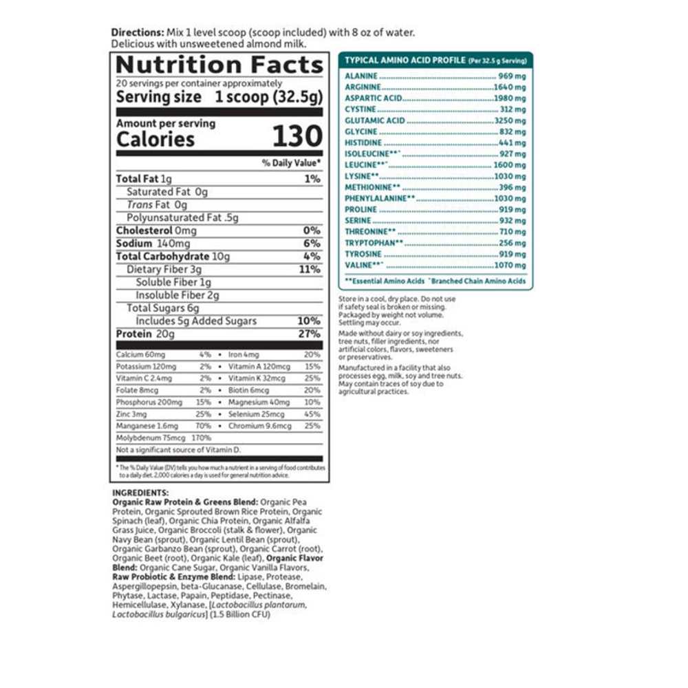 Garden of Life Raw Protein &amp; Greens Lightly Sweet 23oz (651g) Powder thumbnail 2