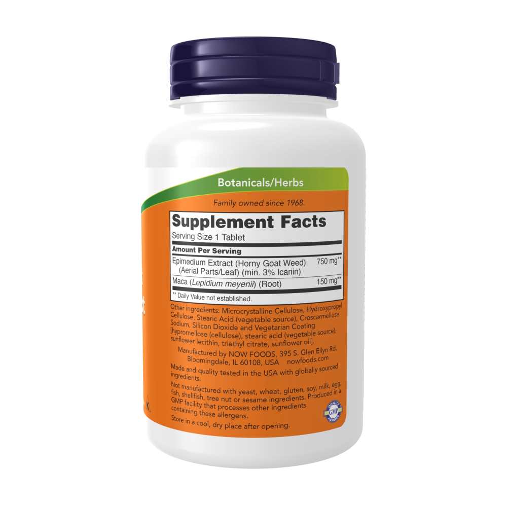 Now Foods Horny Goat Weed – 750mg Tonifying Blend with 150mg Maca | Energy &amp; Libido Support | 90 Tablets thumbnail 2