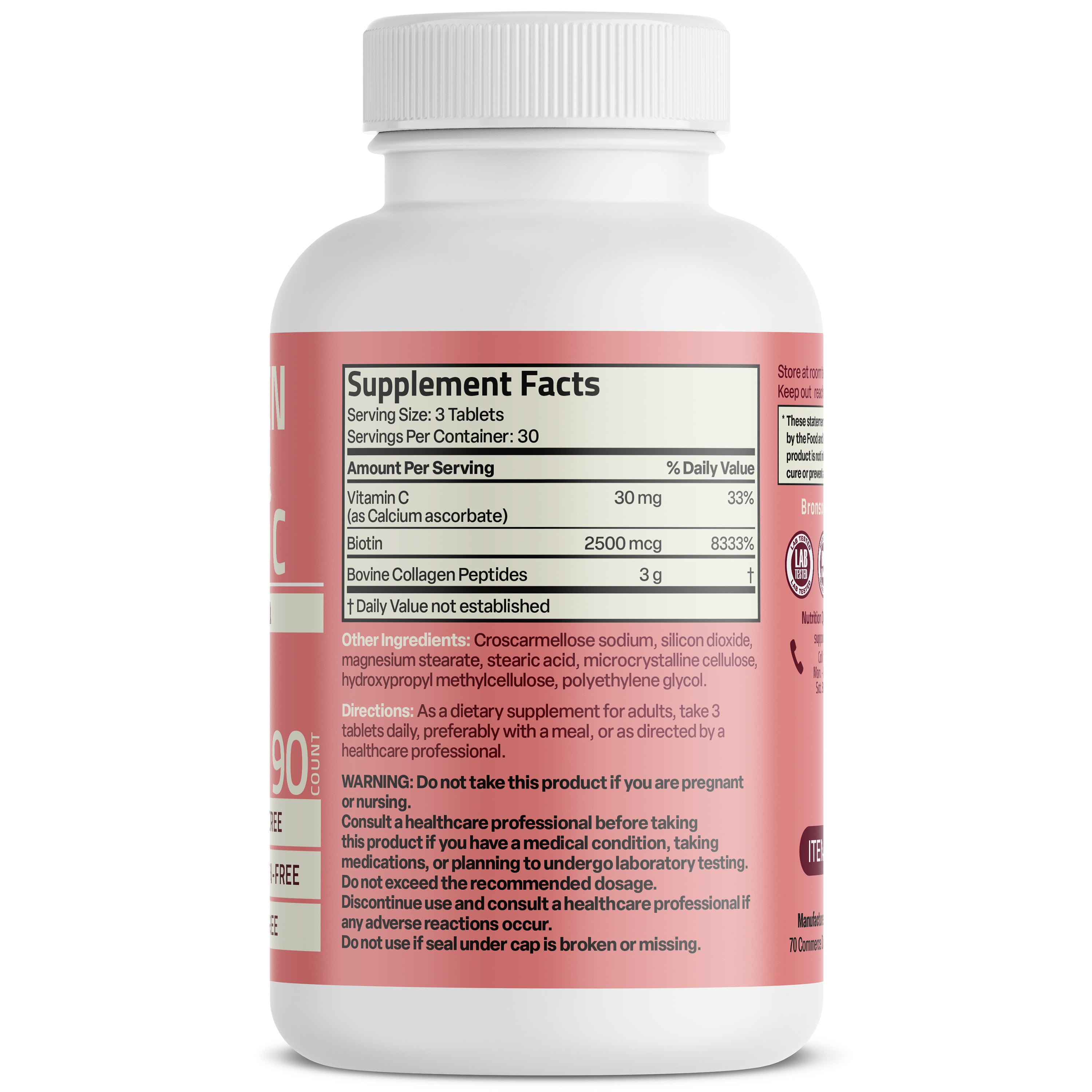 Bronson Vitamins Collagen, Biotin &amp; Vitamin C Advanced Beauty Support Formula 90 Tabs thumbnail 4
