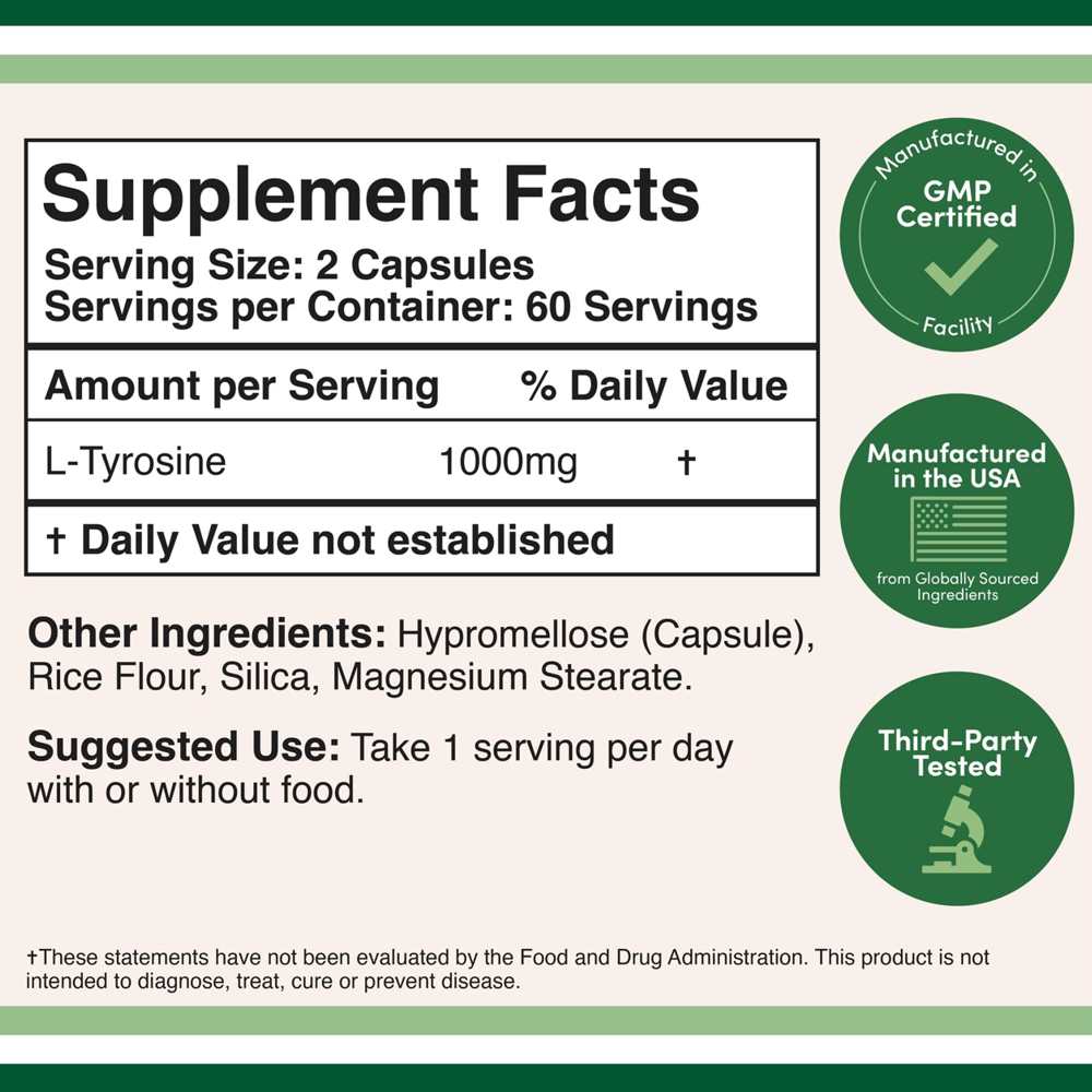 Double Wood L-Tyrosine – 1000mg Mental Alertness Amino Acid | 120 Capsules thumbnail 2