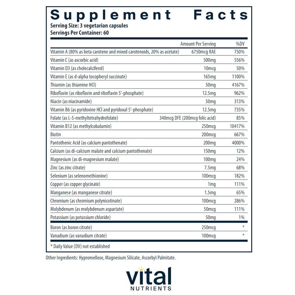 Vital Nutrients Multi-Nutrients – Iron &amp; Iodine-Free Formula | 180 Vegetarian Capsules thumbnail 2
