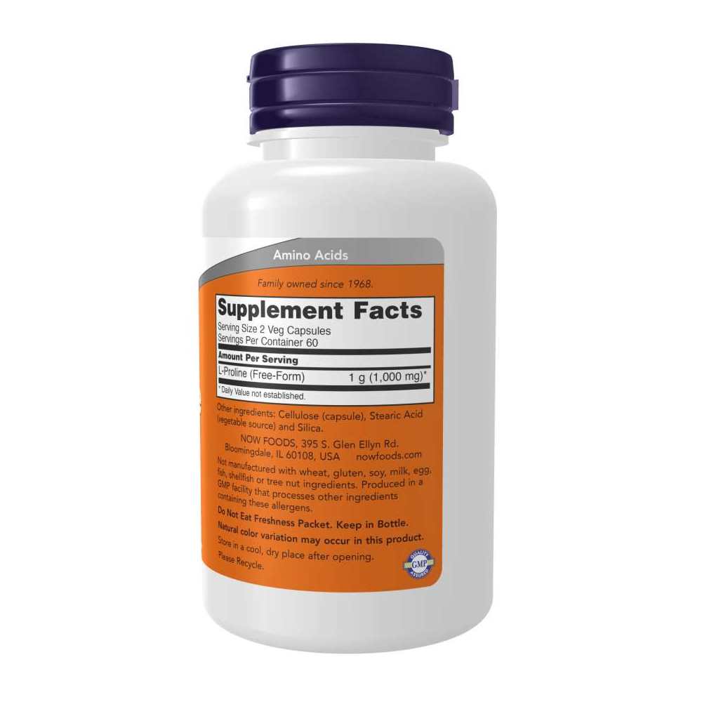 Now Foods L-Proline 500mg – Collagen Support &amp; Joint Health – 120 Veg Capsules thumbnail 2