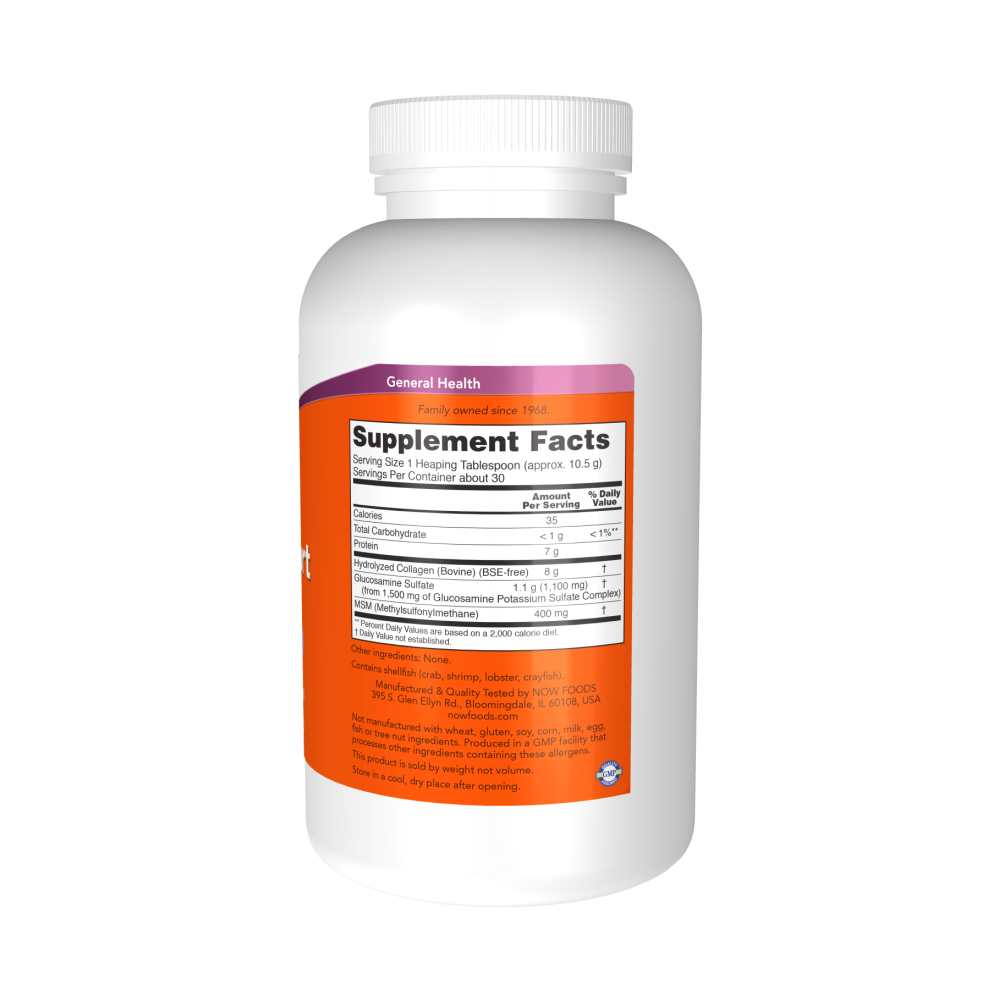 Now Foods Collagen Joint Support Powder – with Glucosamine, Msm &amp; Hydrolyzed Collagen – 312g thumbnail 2