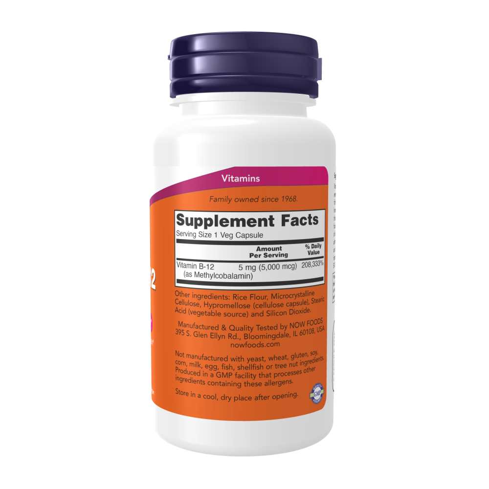 Now Foods Methyl B-12 5,000 Mcg – Active B12 for Nerve &amp; Energy Health – 90 Veg Caps thumbnail 2