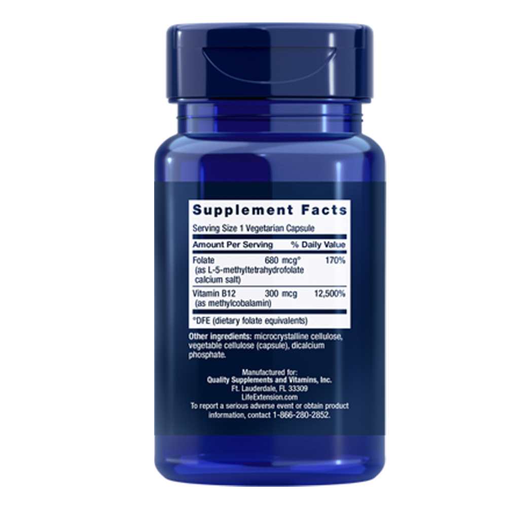 Life Extension Bio Active Folate &amp; Vitamin B12 – 90 Vegetarian Capsules thumbnail 2