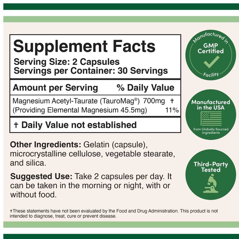 Double Wood Magnesium Acetyl-Taurate – Tauro Mag® Pms &amp; Mood Support | 60 Capsules thumbnail 2