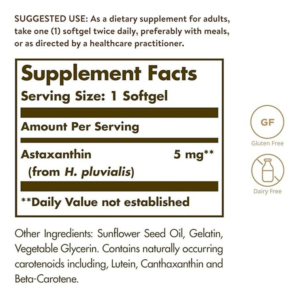 Solgar Natural Astaxanthin 5mg – Antioxidant &amp; Skin Support, Gluten-Free thumbnail 2