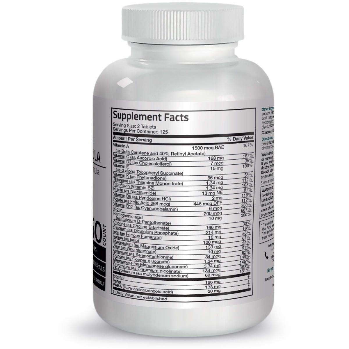 Bronson Vitamins Vitamin &amp; Mineral Insurance Formula - 250 Tablets thumbnail 2