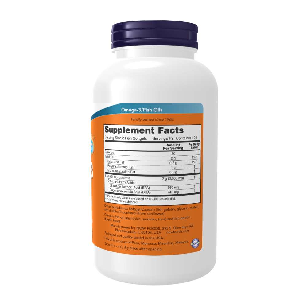 Now Foods Omega-3 Fish Oil 1,000 Mg – 180 Epa / 120 Dha – Cardiovascular &amp; Brain Support – 200 Softgels thumbnail 2