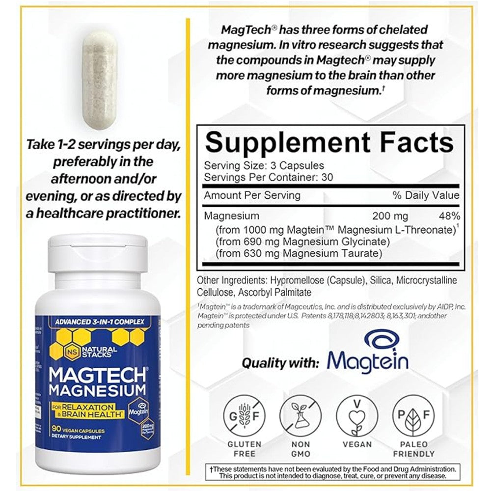 Natural Stacks MagTech Magnesium Capsules – Brain Boost &amp; Relaxation Support thumbnail 3